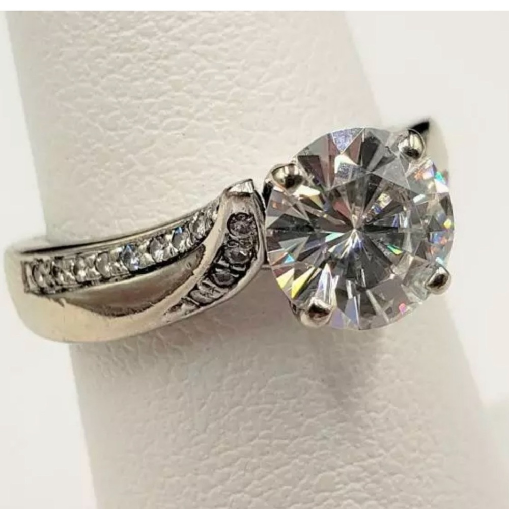 Charles and Colvard Forever One 14k White Gold 1.5ct Moissanite/Pave Bypass Ring